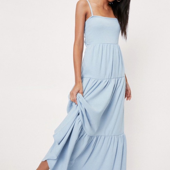 NWOT Nasty Gal baby blue open back tiered maxi dress - Picture 4 of 9